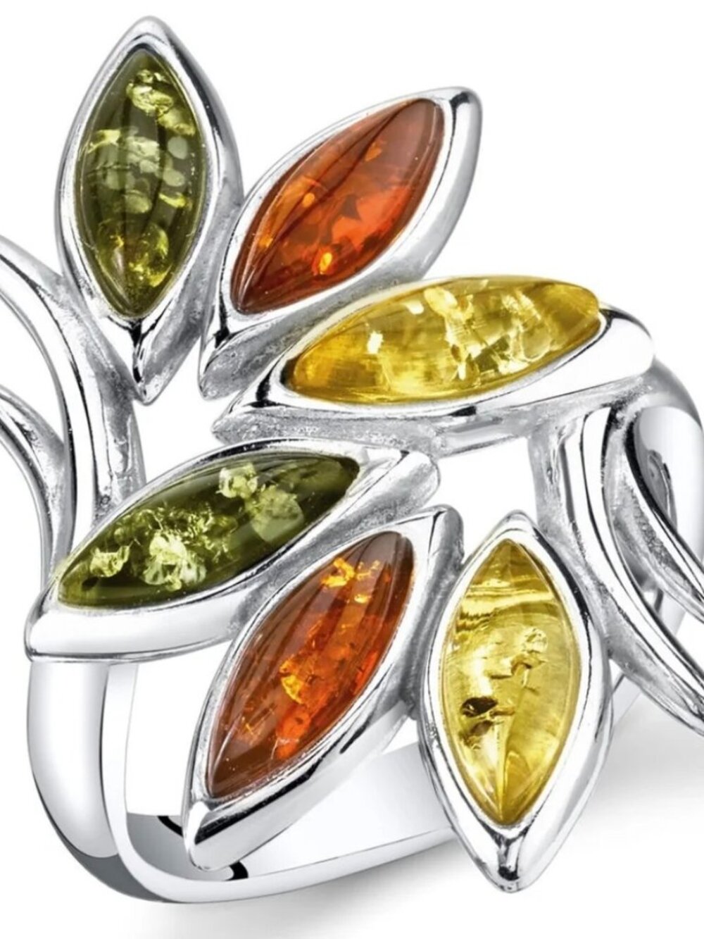 Genuine Baltic Amber Multi-Color Ring 925 Sterling Silver